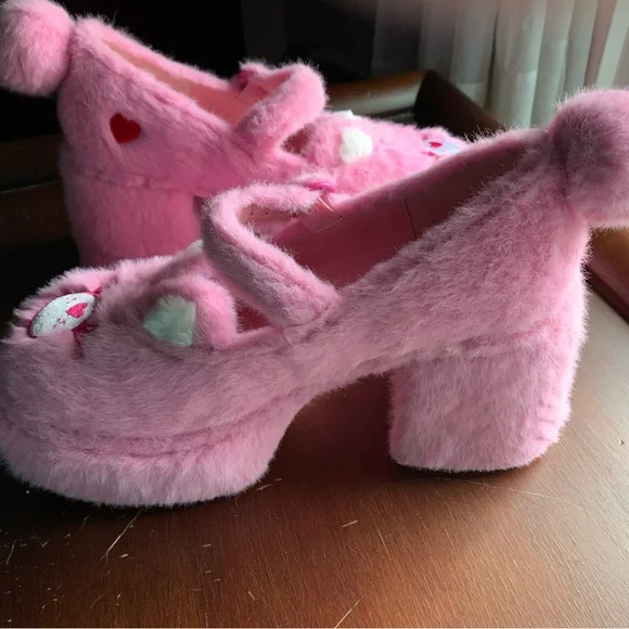 Care Bears Pink Fuzzy Shoes with Pom-Poms - Picture 4 of 6